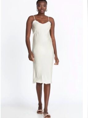 Johnny Was Cream Lace-Trim Slip Midi